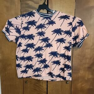 Broken Threads Palm Tree Print T Shirt Peach Navy Blue Men's Size 4XB